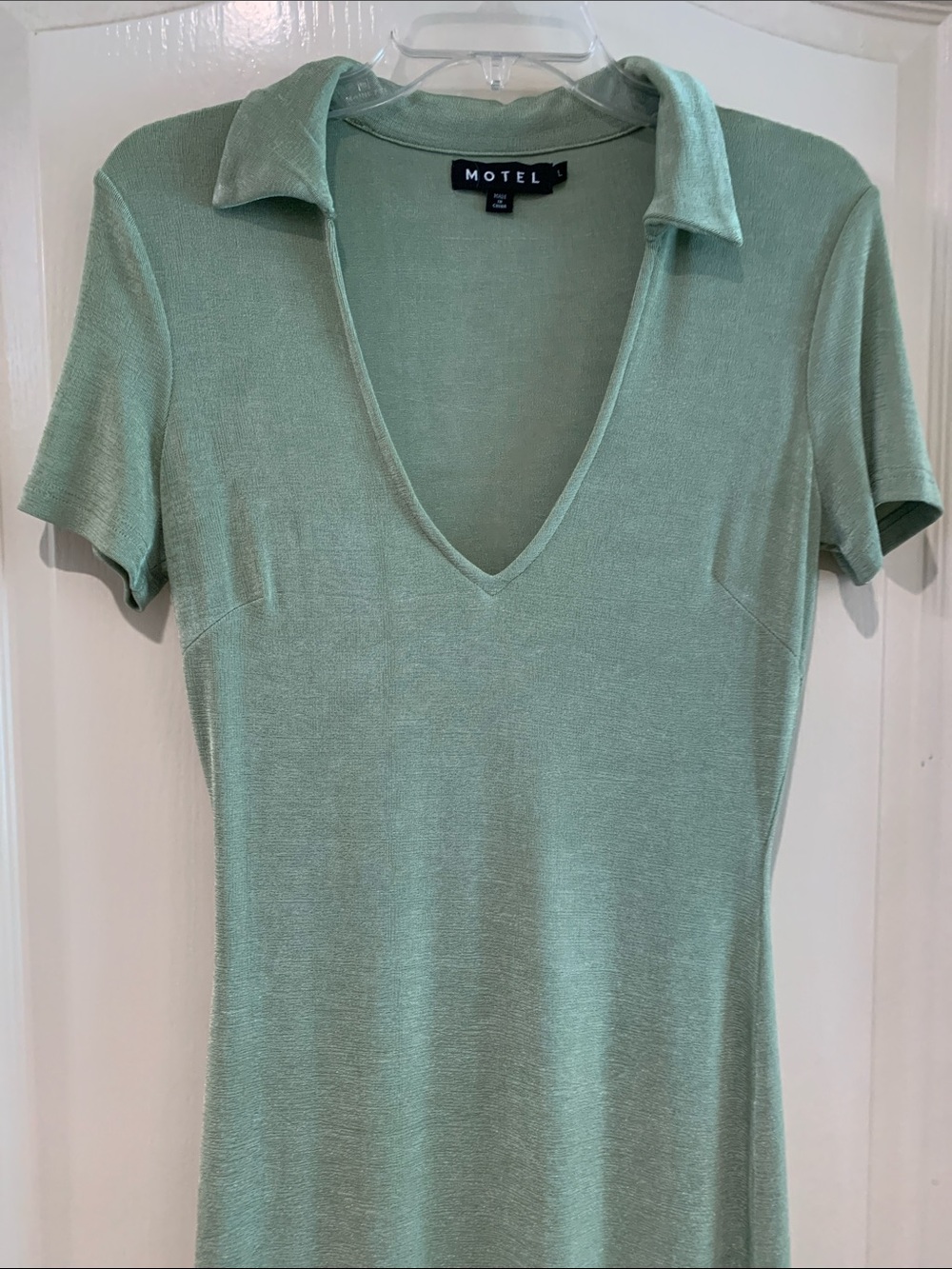 Motel Rocks Sage Green Collared V-Neck Maxi Dress - Short Sleeve - Picture 3 of 8